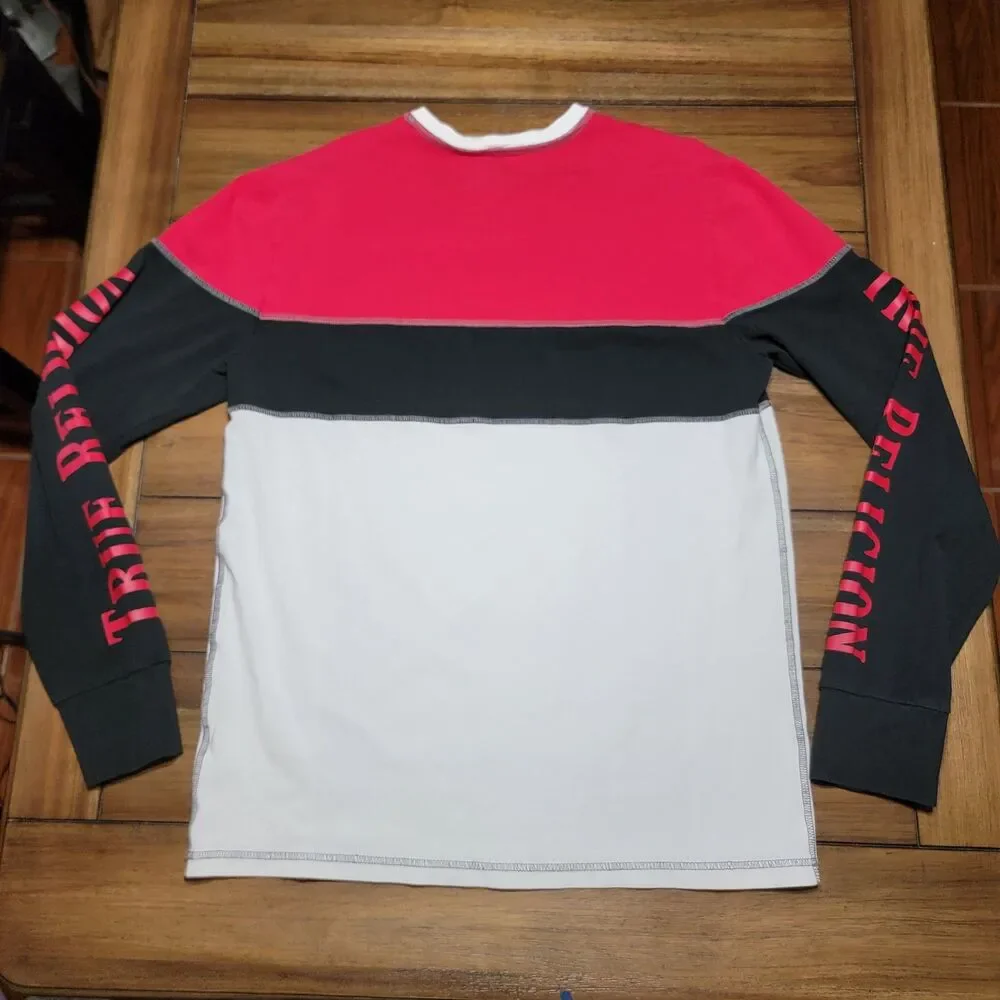 True Religion LS Red Black & White Unisex Rugby Crewneck - Size Large